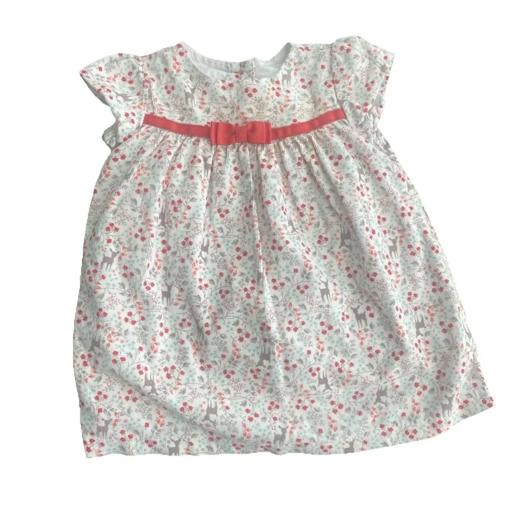 Gymboree Baby Dress 6-12 Months Floral Corduroy Bow Fall 2016 Woodland Deer